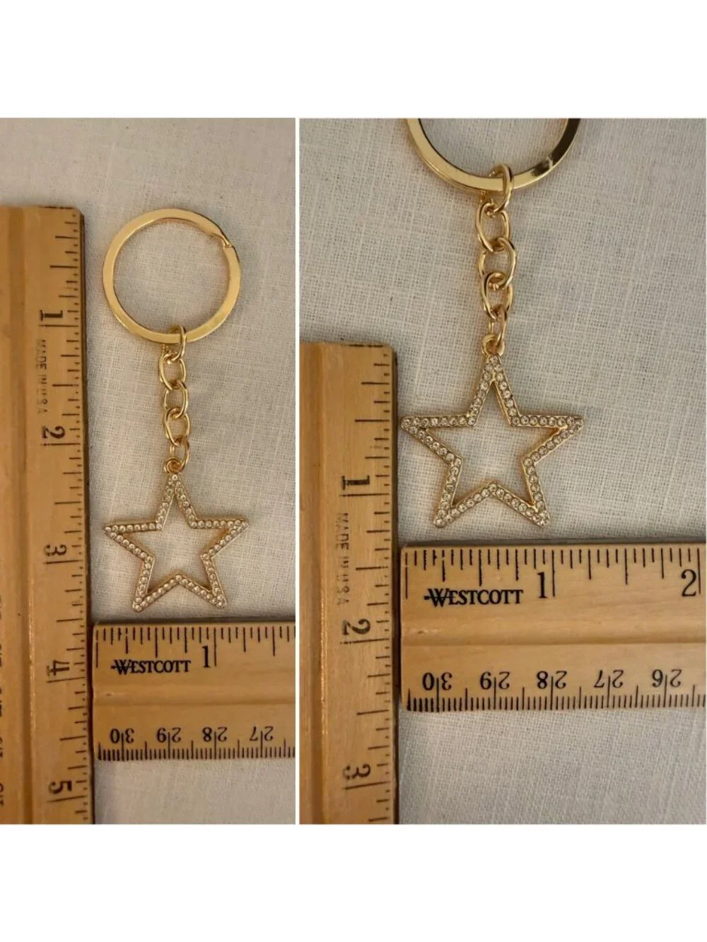 Gold Tone Rhinestone Star Keychain Celestial Charm Performer Gift